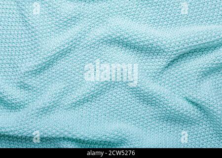 Mint knitting wool texture background Crocheted fabric texture Stock Photo