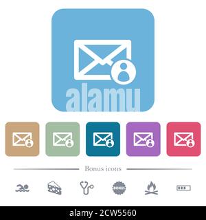 Mail sender white flat icons on color rounded square backgrounds. 6 bonus icons included Stock Vector