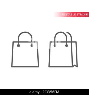 Shopping bag thin line vector icon. Simple paper bag, commerce outline symbol, editable stroke. Stock Vector