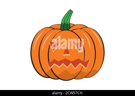 Single Halloween pumpkin with scary face isolated on white background. Halloween holiday concept. Flat vector illustration Stock Vector