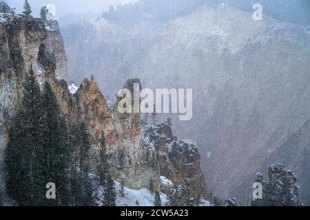 grand canyon of the yellowstone national park from lookout point in winter in the usa Stock Photo