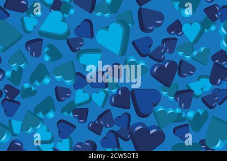 Blue Hearts on Blue Seamless Pattern Illustration Stock Vector