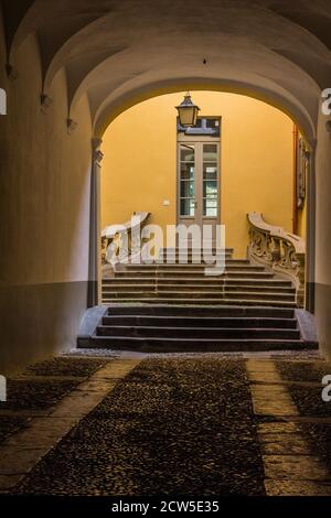 Walking in Bellano town Stock Photo