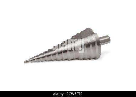 Drill in the shape of a cone for quick drilling on white background Stock Photo