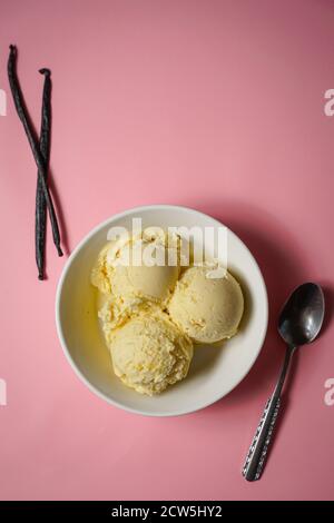 Homemade vanilla bean ice cream Stock Photo