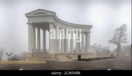 Odessa, Ukraine 11.28.2019.   Vorontsov Colonnade in Odessa, Ukraine, on a foggy autumn day Stock Photo