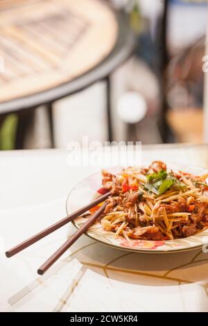 Chinese dish at restaurant in Yangshuo Stock Photo