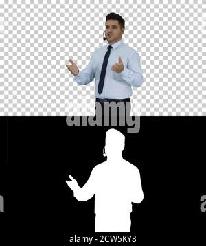 Businessman making a presentation of new product or technology, Stock Photo