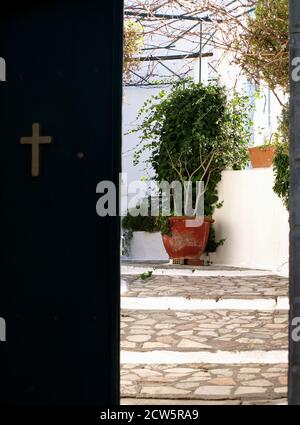 Entrance to Panagia Monastery and museum Palaiokastritsa, Corfu, Greece Stock Photo