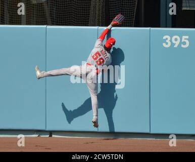 KANSAS CITY, MO - JULY 25: Los Angeles Angels center fielder Brandon Marsh  (16) as seen in the dugout during a MLB game between the Los Angeles Angels  and the Kansas City