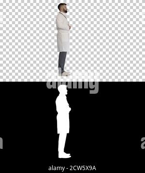Doctor with a beard standing, Alpha Channel with Silhouette Stock Photo