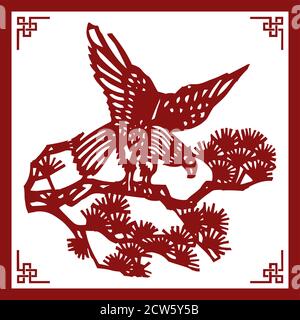 The Classic Chinese Papercutting Style Illustration, A Cartoon Eagle Stock Vector