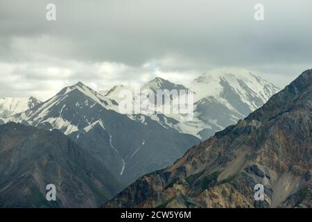 Glaciers covering mountaintops in Kluane National Park, Yukon, Canada Stock Photo