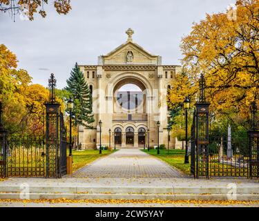 Historic St. Boniface Basilica in autumn, Winnipeg, Manitoba, Canada. Stock Photo