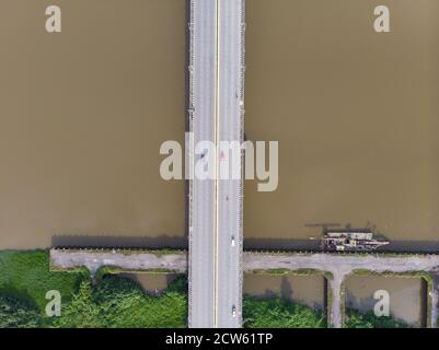 Aerial view of Petrajaya, Kuching which locate the Masjid Jamek and Pustaka Negeri Sarawak or Sarawak State Library Stock Photo