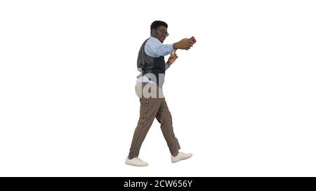 African american businessman making selfies with his phone while Stock Photo