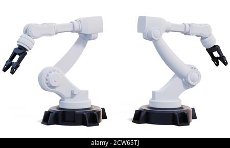 White robotic arm with blank space on white background. 3d rendering. Stock Photo