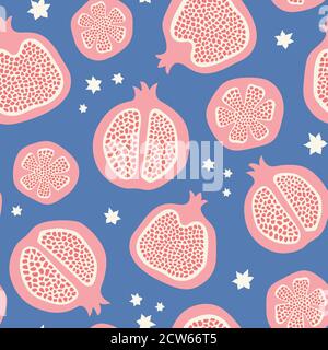 Pomegranate pattern design. Cute tossed vector seamless repeat of healthy fruit.  Stock Vector