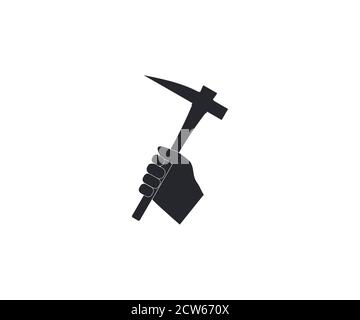 Hand holding pickaxe icon. Vector illustration, flat design. Stock Vector