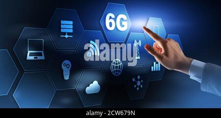 Creative connection 6G Network Internet Mobile Wireless concept 2021. Stock Photo