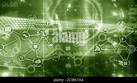 Green Server room IOT communication Smart industry internet of things concept. Digital technology. Stock Photo