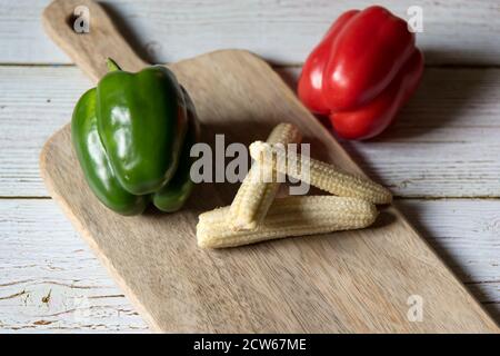 Baby corns and bell peppers Stock Photo