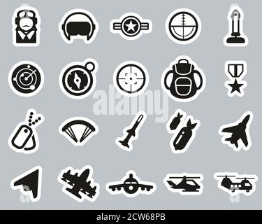 Air Force Icons Black & White Sticker Set Big Stock Vector