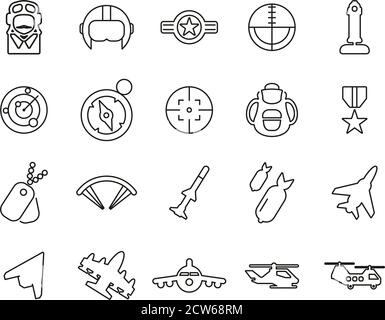 Air Force Icons Thin Line Set Big Stock Vector