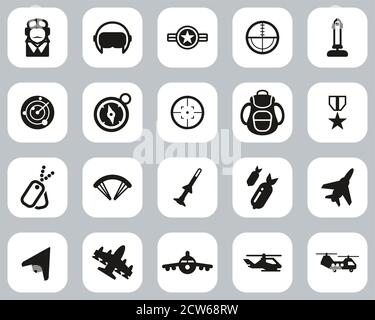 Air Force Icons Black & White Flat Design Set Big Stock Vector