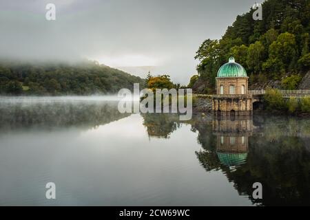 The Elan Valley Reservoirs are a chain of man-made lakes created from damming the Elan and Claerwen rivers within the Elan Valley in Mid Wales. Stock Photo