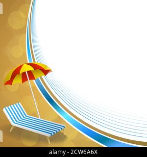 Background abstract summer beach vacation deck chair umbrella blue yellow frame wave illustration vector Stock Vector