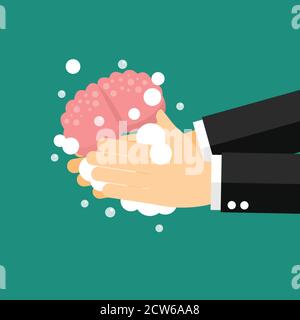 Businessman wash and cleaning the brain. vector illustration Stock Vector