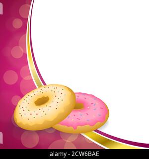 Abstract background pink yellow baked donut glazed ring frame illustration vector Stock Vector