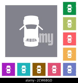 Car open front doors dashboard indicator flat icons on simple color square backgrounds Stock Vector