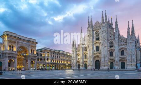 Beautiful sky with view of Milan Cathedral in Italy. Stock Photo