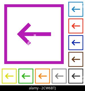 Keyboard backspace flat color icons in square frames on white background Stock Vector