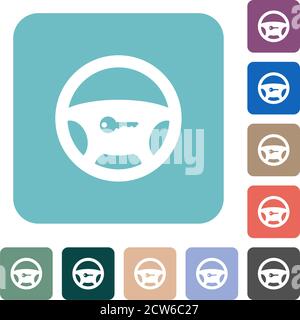 Steering lock white flat icons on color rounded square backgrounds Stock Vector