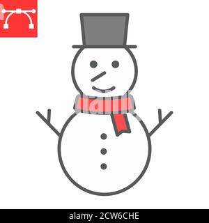 Snowman color line icon, merry christmas and xmas, snowman sign vector graphics, editable stroke filled outline icon, eps 10. Stock Vector