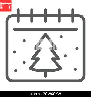 Christmas calendar line icon, merry christmas and xmas, tree sign vector graphics, editable stroke linear icon, eps 10. Stock Vector