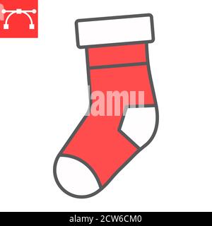 Christmas stocking color line icon, merry christmas and xmas, gift sign vector graphics, editable stroke filled outline icon, eps 10. Stock Vector