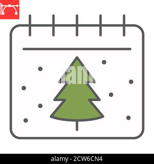 Christmas calendar color line icon, merry christmas and xmas, tree sign vector graphics, editable stroke filled outline icon, eps 10. Stock Vector