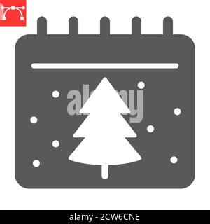 Christmas calendar glyph icon, merry christmas and xmas, tree sign vector graphics, editable stroke solid icon, eps 10. Stock Vector