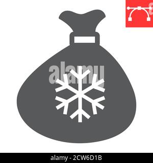 Santa bag glyph icon, merry christmas and present, santa sack sign vector graphics, editable stroke solid icon, eps 10. Stock Vector