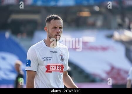 Aarhus, Denmark. 27th Sep, 2020. Casper Højer Nielsen of AGF seen during the 3F Superliga match between Aarhus GF and Odense Boldklub at Ceres Park in Aarhus. (Photo Credit: Gonzales Photo/Alamy Live News Stock Photo