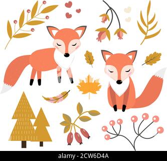 Cute Fox In The Autumn Forest Seamless Pattern Little Fox Autumn Plants Flowers Repeating Texture Kids Baby Funny Smiling Animal Background Stock Vector Image Art Alamy