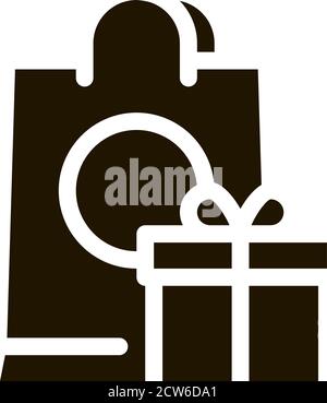 Shopping Bag with Gift Inside Icon Vector Glyph Illustration Stock Vector
