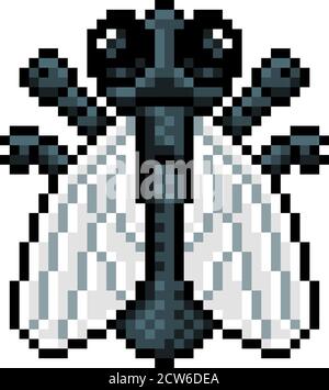 Fly Bug Insect Pixel Art Video Game 8 Bit Icon Stock Vector