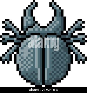 Beetle Bug Insect Pixel Art Video Game 8 Bit Icon Stock Vector