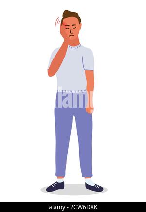 man feels a strong headache. he pressed her fingers to his temples. Endure pain. Cartoon vector illustration Stock Vector