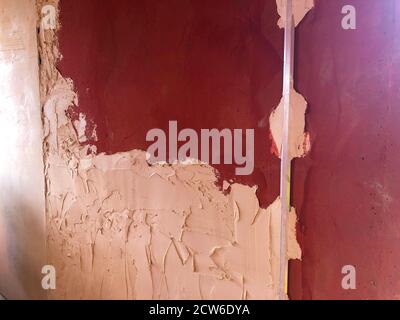 Metal beacons for plaster. Plastering interior walls Stock Photo